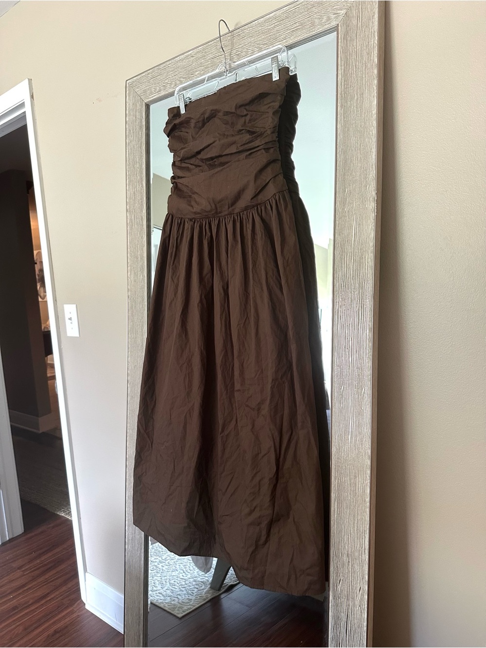 Band Of The Free LA Women’s Strapless Brown Midi Dress 100% Cotton Size Medium